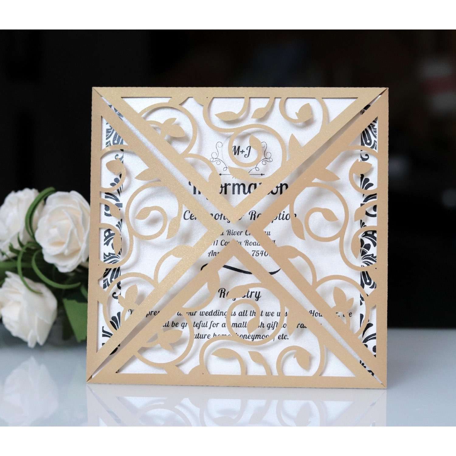 Golden Square Invitation Card Greeting Card Laser Invitations  Business Card